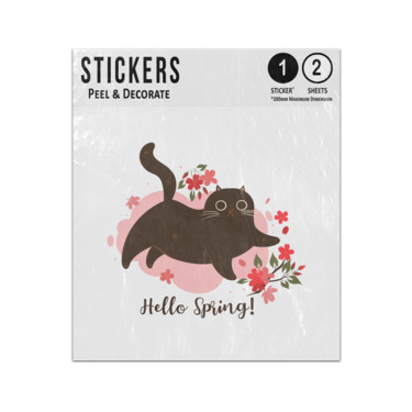 Picture of Hello Spring Quote Conceptual Cat Playing With Flowers Illustration Sticker Sheets Twin Pack
