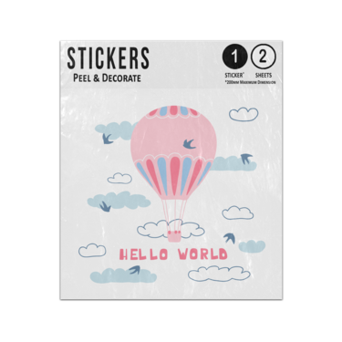 Picture of Hello World Message Pink Balloon In Cloudy Sky With Birds Drawing Sticker Sheets Twin Pack