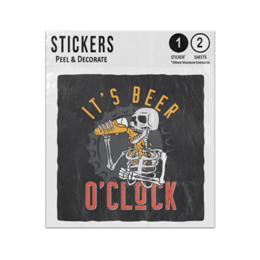 Picture of Its Beer Oclock Slogan Skeleton Drinking Pint Of Beer Artwork Sticker Sheets Twin Pack