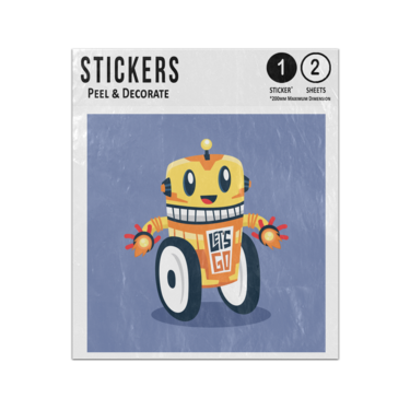 Picture of Lets Go Cute Robot Cartoon Character With Wheels And Flaming Hands Sticker Sheets Twin Pack