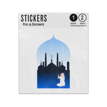 Picture of Muslim Man Praying Kebah Mecca Qibla Grand Mosque Makkah Direction Sticker Sheets Twin Pack