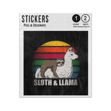 Picture of Sloth Sleeping On Lama Retro Rainbow Sunset Vintage Drawing Sticker Sheets Twin Pack