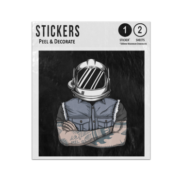 Picture of Tattooed Crossed Arms Man Wearing Astronaut Helmet Denim Jacket Art Sticker Sheets Twin Pack