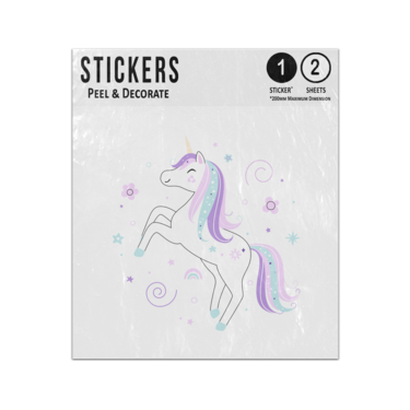 Picture of Unicorn Balance Hind Legs Jumping Star Swoosh Doodle Sketch Sticker Sheets Twin Pack