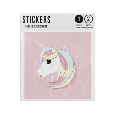 Picture of Unicorn Beautiful Face Rainbow Coloured Mane Sparkling Stars Drawing Sticker Sheets Twin Pack