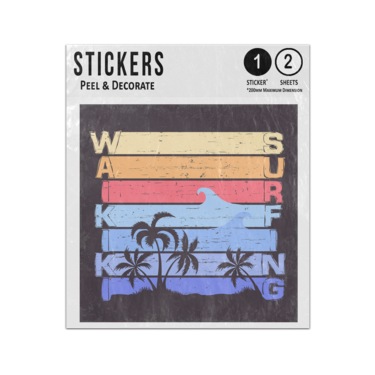 Picture of Waikiki Surfing Typography Sea Surf Palm Trees Vintage Retro Artwork Sticker Sheets Twin Pack