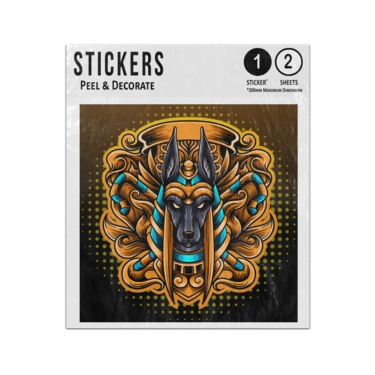 Picture of Anubis Head Mascot Jackal God Logo Design Gold Blue Egyptian Sticker Sheets Twin Pack