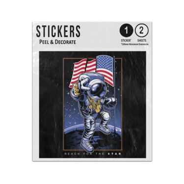 Picture of Astronaut Landing On Moon Reach For The Star American Flag Sticker Sheets Twin Pack