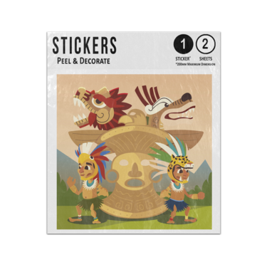 Picture of Aztec Warrior Totem Pole Snakes Ancient Civilisation Cartoon Sticker Sheets Twin Pack