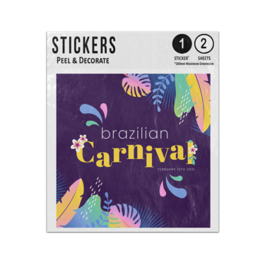 Picture of Brazilian Carnival 12Th February Text Party Leaves Bright Sticker Sheets Twin Pack