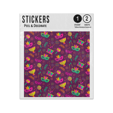 Picture of Brazilian Carnival Purple Party Celebrate Seamless Pattern Sticker Sheets Twin Pack