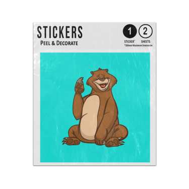 Picture of Cartoon Bear Waving Cute Mascot Smiling Blue Background Sticker Sheets Twin Pack