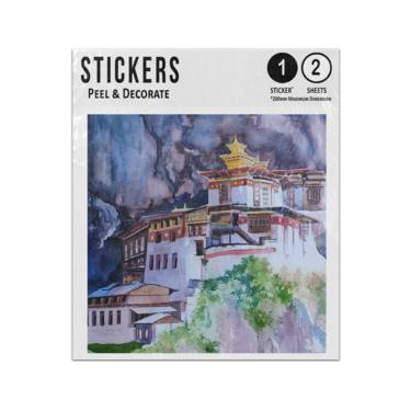 Picture of Chinese White Hill Town Houses Hand Drawn Water Colour Illustration Sticker Sheets Twin Pack