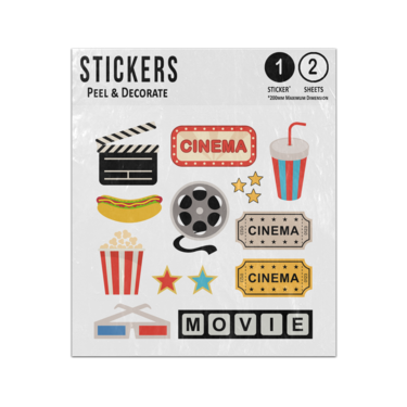Picture of Cinema Icons Hot Dog Ticket Juice Movie Popcorn Film Reel 3D Sticker Sheets Twin Pack