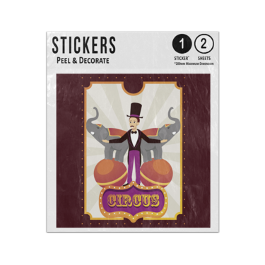 Picture of Circus Ringmaster Elephants Balloons Perform Vintage Poster Sticker Sheets Twin Pack