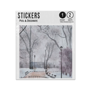 Picture of City Centre Park Landscape Trees Street Lamps Benches Water Colour Sticker Sheets Twin Pack