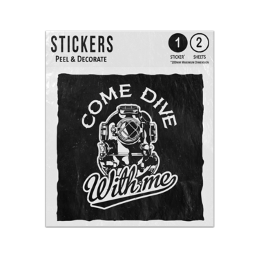 Picture of Come Dive With Me Lettering Helmet Image Black White  Sticker Sheets Twin Pack