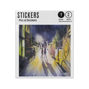Picture of Couple Holding Hands Housing Estate Street Scene Water Colour Sticker Sheets Twin Pack