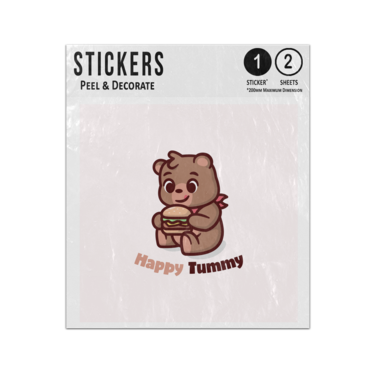 Picture of Cute Brown Cartoon Bear Holding Ham Beef Burger Happy Tummy Sticker Sheets Twin Pack