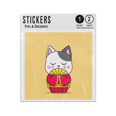 Picture of Cute Cartoon Japanese Cat Kimono Fan Geisha Artisan Maneki Sticker Sheets Twin Pack