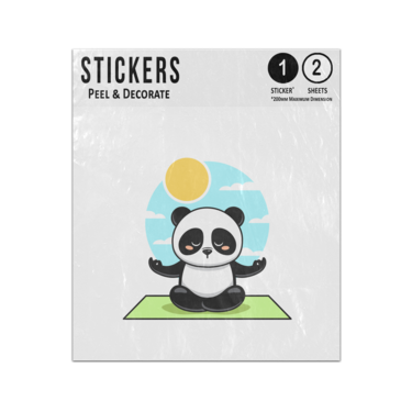 Picture of Cute Cartoon Panda Meditation Sitting Mat Sky Sun Background Sticker Sheets Twin Pack