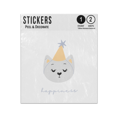 Picture of Cute Cat Illustration Happiness Text Grey Orange Party Hat Sticker Sheets Twin Pack