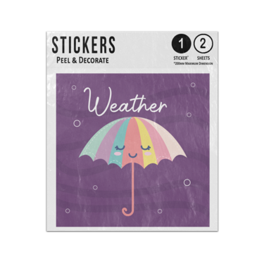 Picture of Cute Rainbow Coloured Umbrella Character Smiling Weather Lettering Sticker Sheets Twin Pack