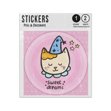 Picture of Cute Sweet Dreams Sleep Kitticorn Cat Face Nightcap Cartoon Sticker Sheets Twin Pack