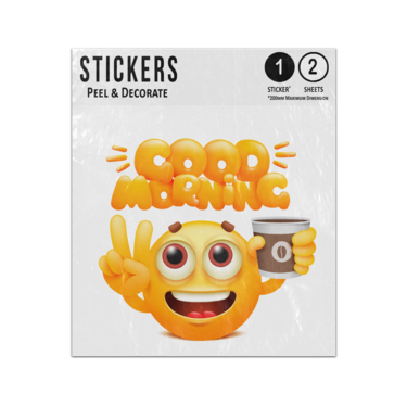 Picture of Good Morning Gold Text Yellow Emoji Coffee Cup Smile Face Sticker Sheets Twin Pack