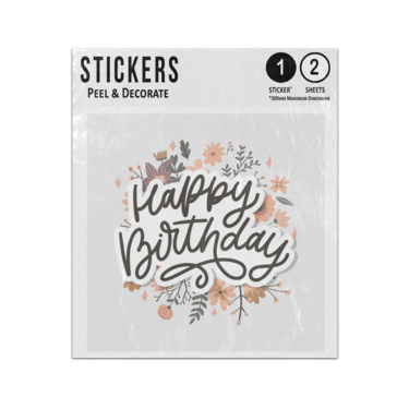 Picture of Happy Birthday Lettering Floral Wreath Background Pink Grey Sticker Sheets Twin Pack