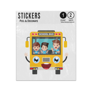 Picture of Happy Children Cartoon Characters School Bus Front View Sticker Sheets Twin Pack