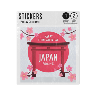 Picture of Happy Foundation Day Japan Red Rising Sun Cherry Blossom Sticker Sheets Twin Pack