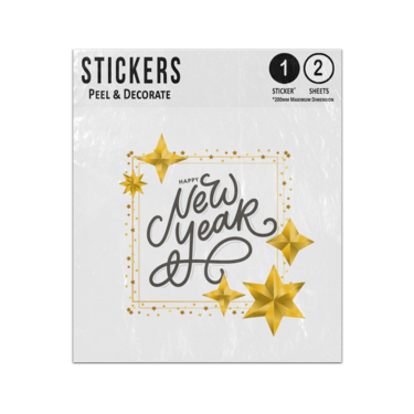 Picture of Happy New Year Black Lettering Golden Stars Frame Sparkle Sticker Sheets Twin Pack