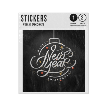 Picture of Happy New Year Celebration White Text Modern Bauble Star Sticker Sheets Twin Pack