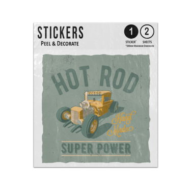 Picture of Hot Rod Hand Made Super Power Car Retro Quote Blue Yellow Sticker Sheets Twin Pack