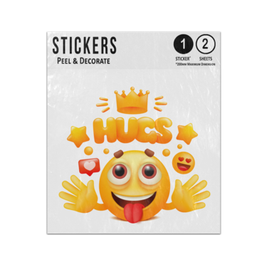 Picture of Hugs Gold Text Yellow Emoji Smile Face Crown Love Hearts  Sticker Sheets Twin Pack