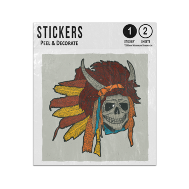 Picture of Indian Skull Mask Illustration Warrior Headdress Warrior Sticker Sheets Twin Pack