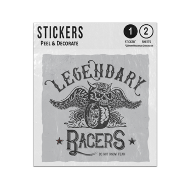 Picture of Legendary Racers Do Not Know Fear Biker Skull Wheel Wings Sticker Sheets Twin Pack