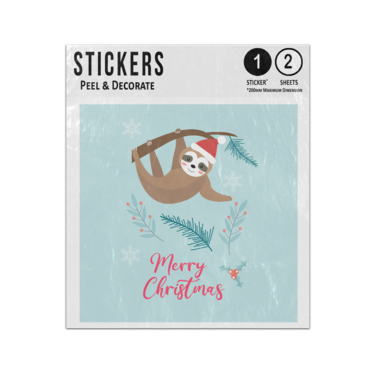 Picture of Merry Christmas Red Lettering Sloth Santa Hat Hanging Branch Sticker Sheets Twin Pack