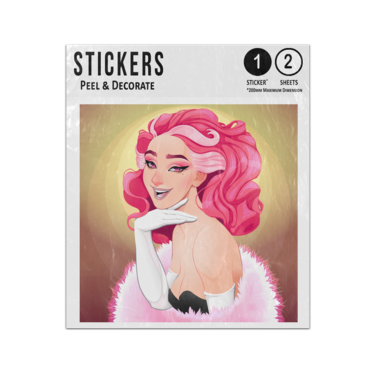 Picture of Pink Hair Diva Pose Lady Fluffy Shawl Performance Portrait Sticker Sheets Twin Pack