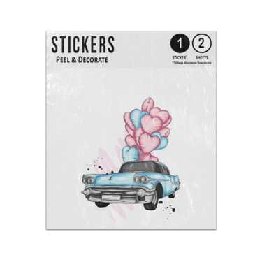 Picture of Retro Car Blue Pink Love Heart Helium Balloons Bunch Roof Sticker Sheets Twin Pack