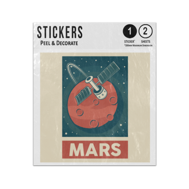 Picture of Retro Poster Satellite Exploring Mars Planet Text Red White Sticker Sheets Twin Pack