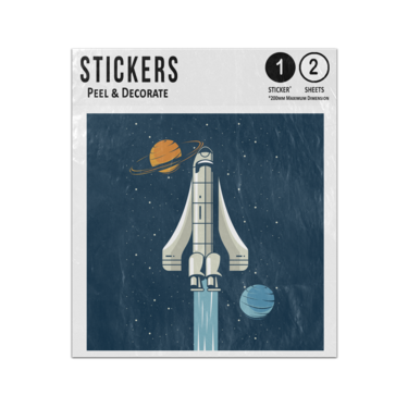 Picture of Spaceship Rocket Launching Planets Vintage Illustration Sky Sticker Sheets Twin Pack