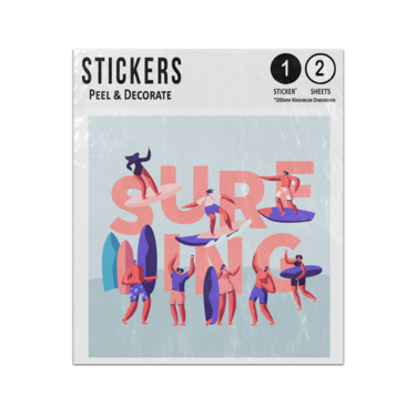 Picture of Surfing Pink Text Surfers Boards Shorts Water Sport Club Sticker Sheets Twin Pack