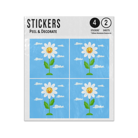 White Daisy Cartoon Character Plant Smiling Blue Sky Sticker