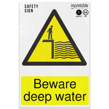 Picture of Beware Deep Water Warning Adhesive Vinyl Sign
