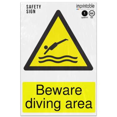 Picture of Beware Diving Area Warning Adhesive Vinyl Sign