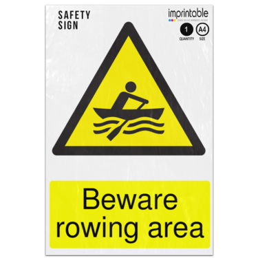 Picture of Beware Rowing Area Warning Adhesive Vinyl Sign