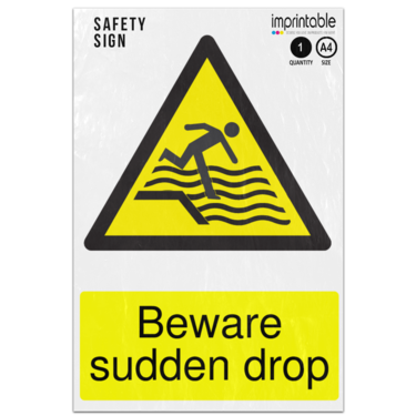 Picture of Beware Sudden Drop Warning Adhesive Vinyl Sign