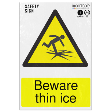Picture of Beware Thin Ice Warning Adhesive Vinyl Sign
